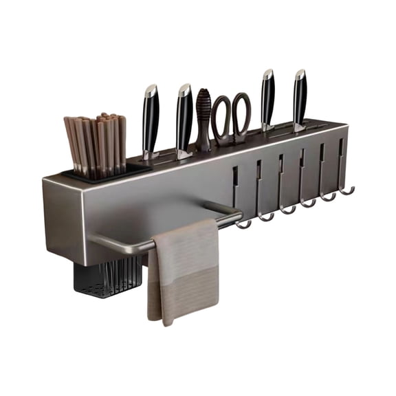 Homelife Kitchen Cutlery Holder Wall Mounted Cutter Holder with Hooks Carbon Steel Cutter Storage Rack for Spoon Chopsticks Rust-Resistant Kitchen Utensil Organizer