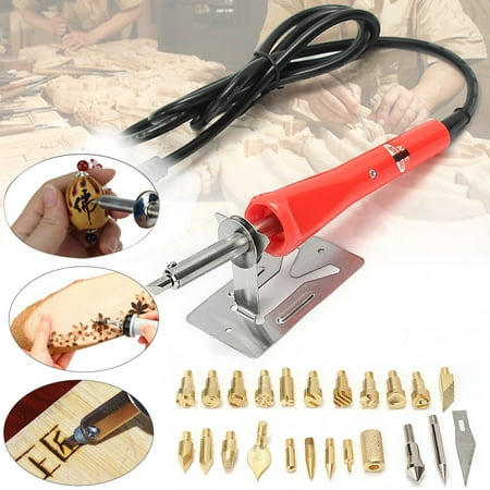 25 PCS 30W Wood Burning Iron Pen Set Kit Tips Soldering Gun Weldering Tools Pyrography Leather Crafts with Metal Stand for Variously Repaired (The Best Wood Burning Kit)