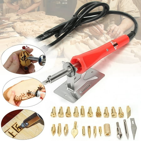 Deluxe Wood Burning Kit 25 PCS 30W Wood Burning Iron Pen Set Kit Tips Soldering Gun Weldering Tools Pyrography Leather Crafts with Metal Stand for Variously Repaired Usage ()