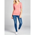 thumbnail image 4 of Women Basic Casual V-Neck Elbow Sleeve Stretchy Jersey T-Shirts Top, 4 of 4