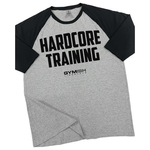 GYMISH RAGLAN Hardcore Training Workout Gym T-Shirt – Funny Gym Shirt for Men, Fitness & Weightlifting Motivational Tee