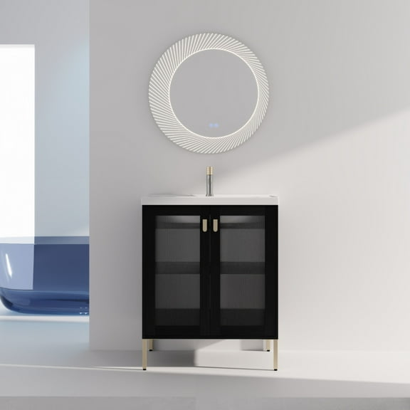 Noble House 28" Freestanding Bathroom Vanity, Ceramic Sink, Soft-Close Doors, Metal Handles, Plywood, Black