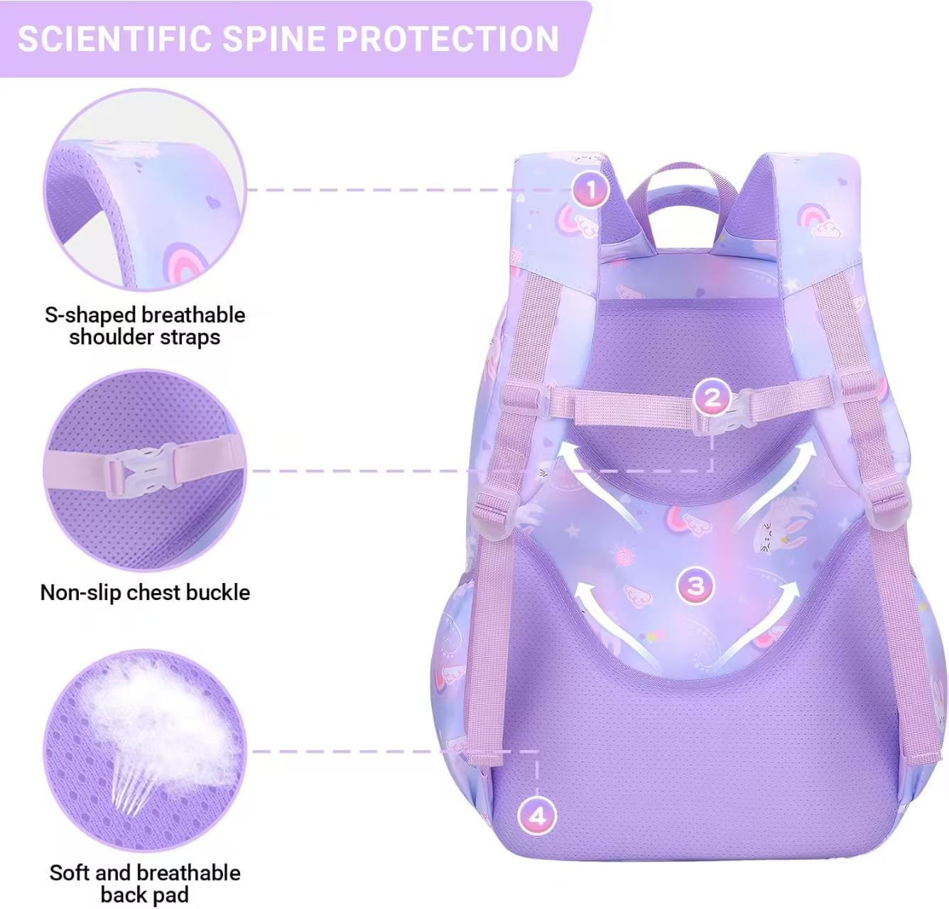Mochila escolar para niñas, 25L resistente al desgaste, ligera, a prueba de agua, moderna, morada 4