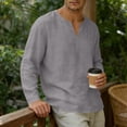 thumbnail image 4 of Men's Long Sleeve Casual V Neck Henley Loose Fit Shirt Big & Tall Summer Beach Hippie Yoga T-Shirts Breathable Pullover Fashion Basic Tee Old Money Style, 4 of 8