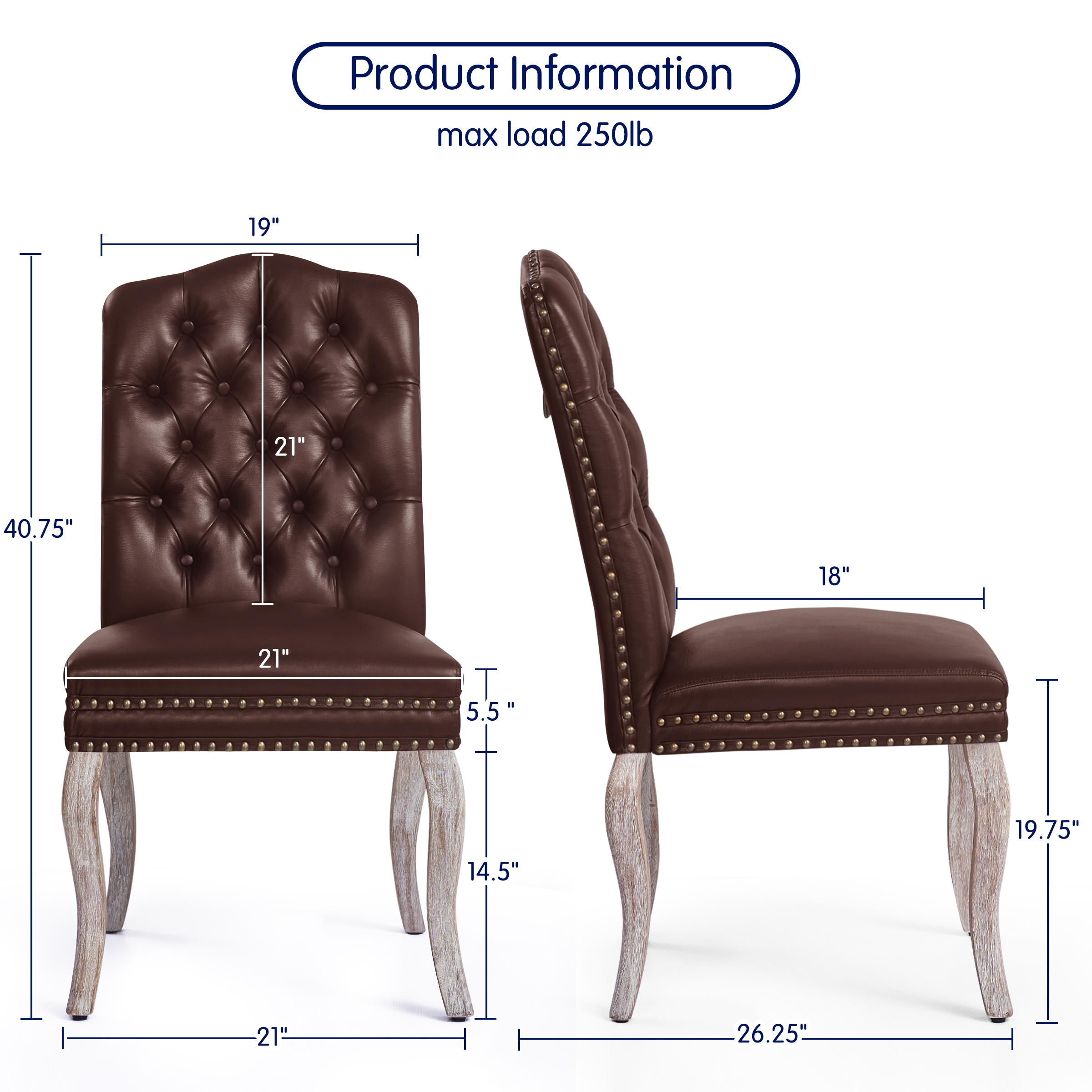 Subrtex Upholstered Dining Chairs Set of 2, PU Leather Dining Chair with Nail heads Trim, Chairs Set for Kitchen Dining Room, Wine