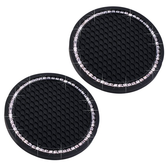 Premium Silicone Car Coasters - Blingbling Crystal Rhinestone Design - Anti Slip Cup Holder Inserts - Universal Fit - Pack of 2