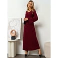 thumbnail image 5 of Womens Scoop Neck Lace Up Maxi Dress Knit Flare Sleeve Bodycon Dress Loose Casual Long Dresses Wine Red L, 5 of 9