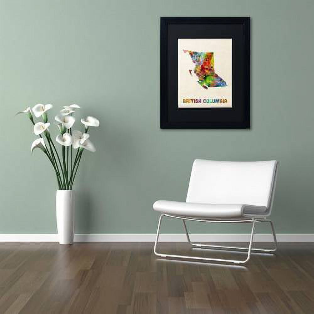 Trademark Fine Art 'British Columbia Watercolor Map' Canvas Art by Michael Tompsett, Black Matte, Black Frame