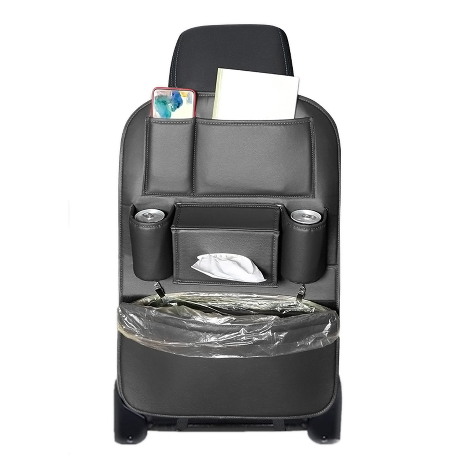 LSLJS Car Seat Organizers, PU Leather Backseat Protector with 5 Storage Pocket & Garbage Bag, Waterproof Car Rear Hanging Storage Shelf Back Seat Storage Bag Kick Mats Universal Interior Accessories