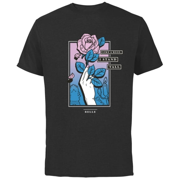 Disney Princess Belle Like a Rose, I Stand Tall - Short Sleeve Cotton T-Shirt for Adults - Customized-Black
