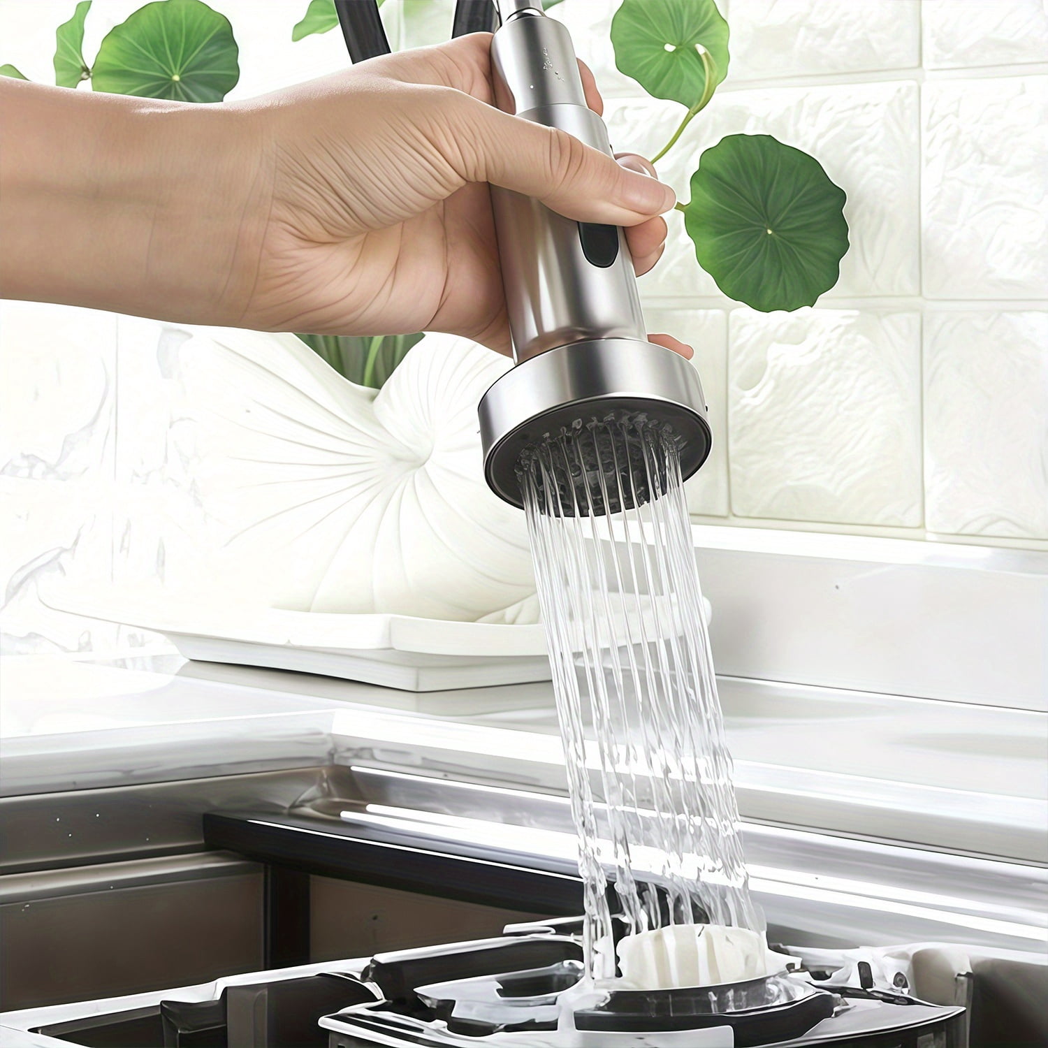 Kitchen Faucet Water-Saving Shower Head Accessory Trumpet-Shaped Button-Type Switching Anti-Splash Aerator Universal G1/2 Interface 2 Kinds of Water Flow Modes Free Switching