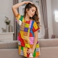 thumbnail image 3 of Disketp Colorful Plastic Blocks Pattern para Camisón Corto de Manga Corta para Mujeres, Camisón Cómodo con Escote Redondo, Bonito y Confortable, 3 of 6