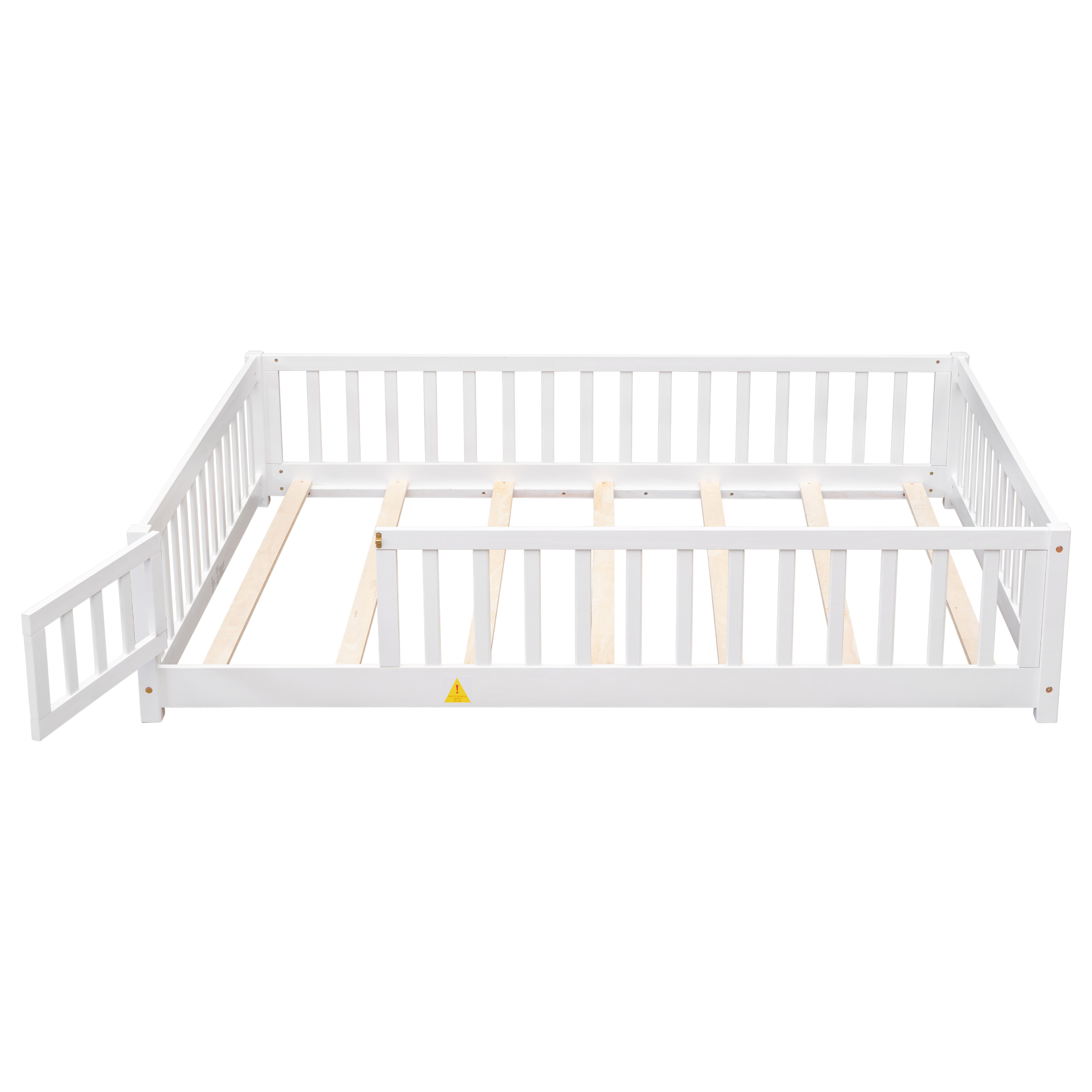 Miniyam Full Size Toddler Floor Bed with Fence, White