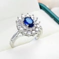 thumbnail image 2 of Oval Cut Blue Zirconia AAA White Cz Flower Band Womens 925 Silver Ring Size 6-10, 2 of 5
