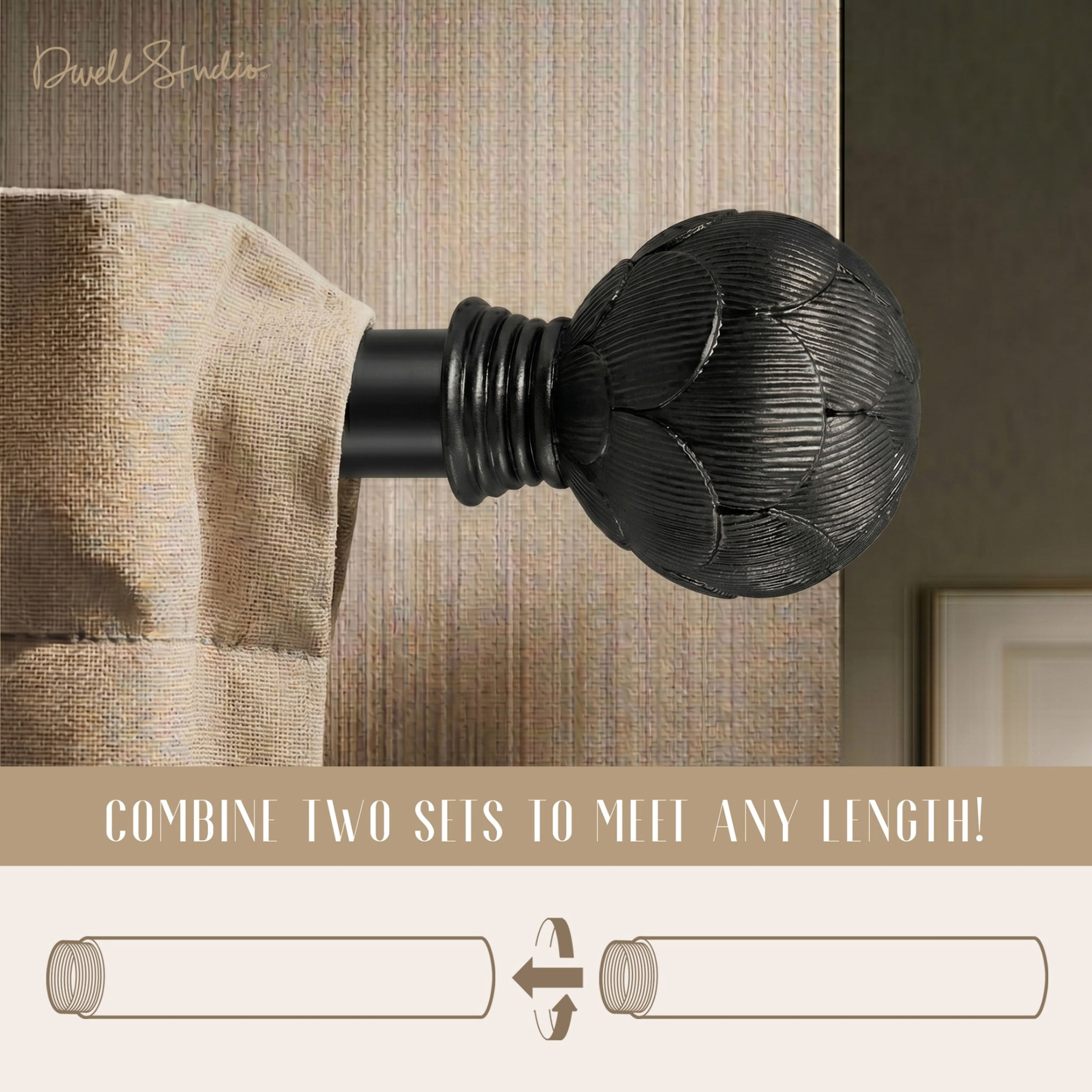Dwell Studio, Cutomizable Curtain Rods, 3/4" Iron Material, 20 inch-120 inch Kit, Matte Black