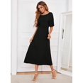 thumbnail image 7 of Women's Round Neck Cutout Half Sleeve Dress 100% Rayon Solid Midi A Line Chic Elegant Daywear and Eveningwear Flattering Fit, 7 of 7