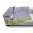 thumbnail image 3 of Cartoon Soft Flannel Fleece Throw Blanket, Girl Riding Bike Windy Weather in the Garden with Grass Artwork, Cozy Plush for Indoor and Outdoor Use, 50" x 60", Apple Green Lavender, by Ambesonne, 3 of 6