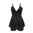 thumbnail image 5 of QATAINLAV Sequin Jumpsuits for Women Sleeveless Straps V Neck One Piece Skorts Fashion Glitter Short Rompers for Cocktail Evening Party Black XL Mother's Day Gifts, 5 of 6