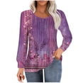 thumbnail image 1 of HKEJIAOI Hauts à Manches Longues pour Femmes Col Rond T-Shirts Tunique Plissée Blouses d'Automne Style Boho Chemises Amples L, 1 of 5