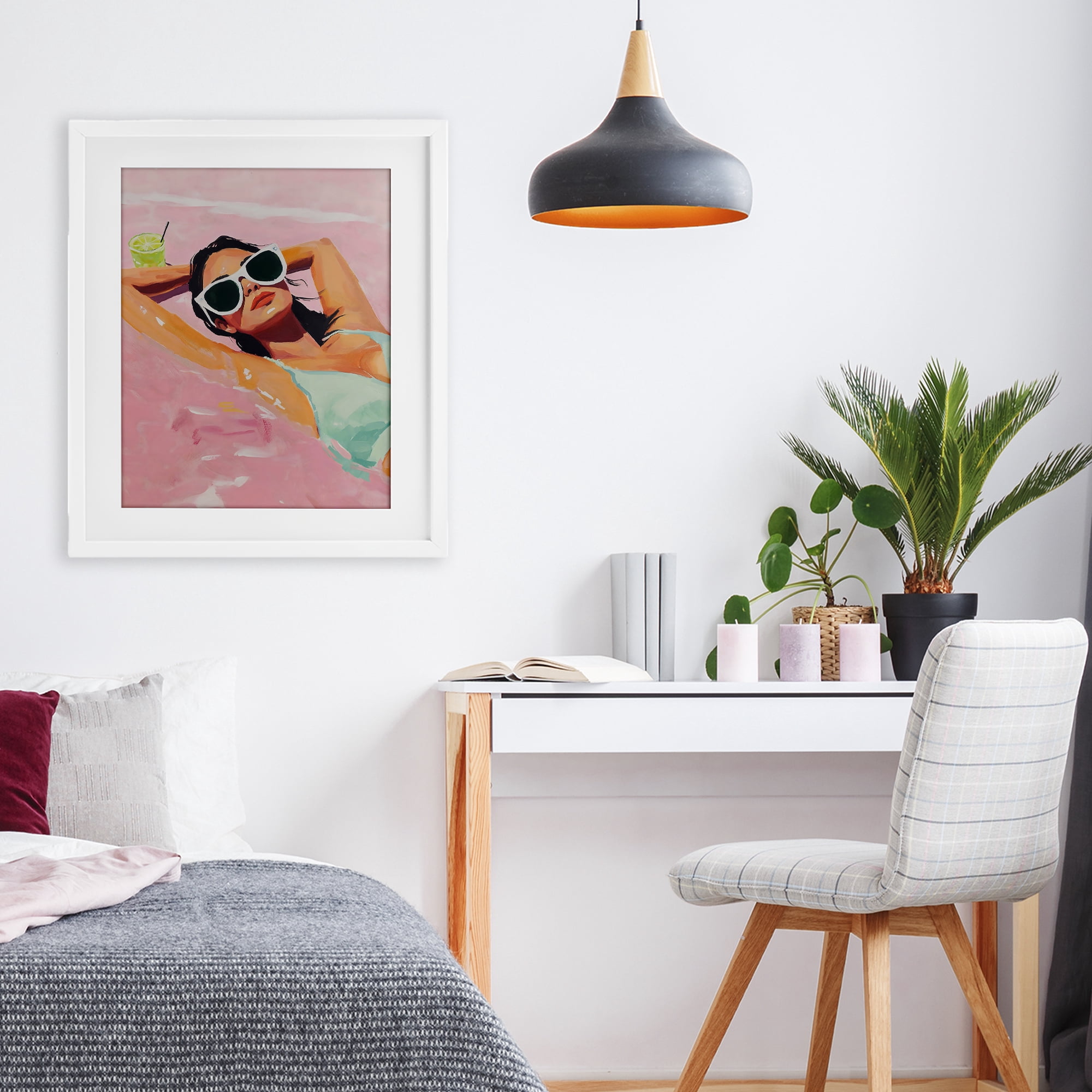 Stupell Industries Trendy Summer Girl White Framed Print Under Glass, design by The Prints Vibe