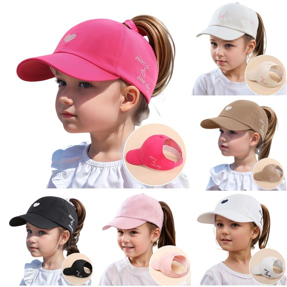 Oiyii Pretty Baseball Caps for Toddler Girl Heart‑Stitched Bucket Hats Casual Daily Cap, Hot Pink