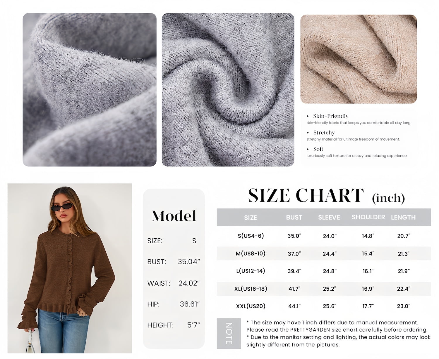 Womens Fall Button Down Cardigans Chunky Knit Ruffle Open Front Cropped Cardigan Sweaters Soft Long Sleeve Tops - image 5