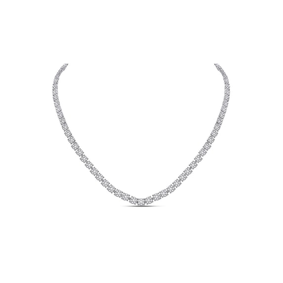 14kt White Gold Womens Round Diamond Flower Cluster Tennis Necklace 8-1/4 Cttw