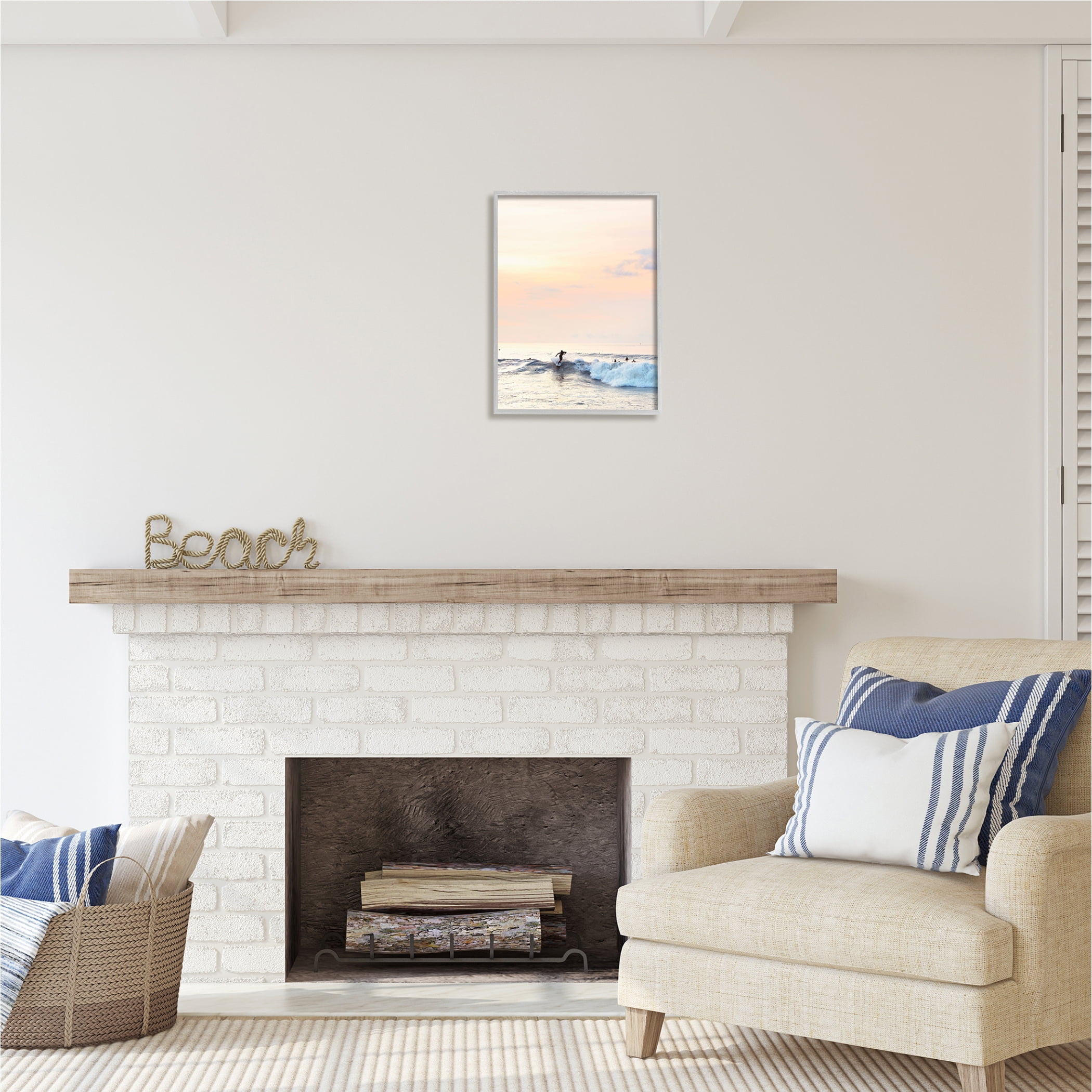 Stupell Industries Sunset Surfer Photography Nature Photography Gray Framed Art Print Wall Art, 16 x 20