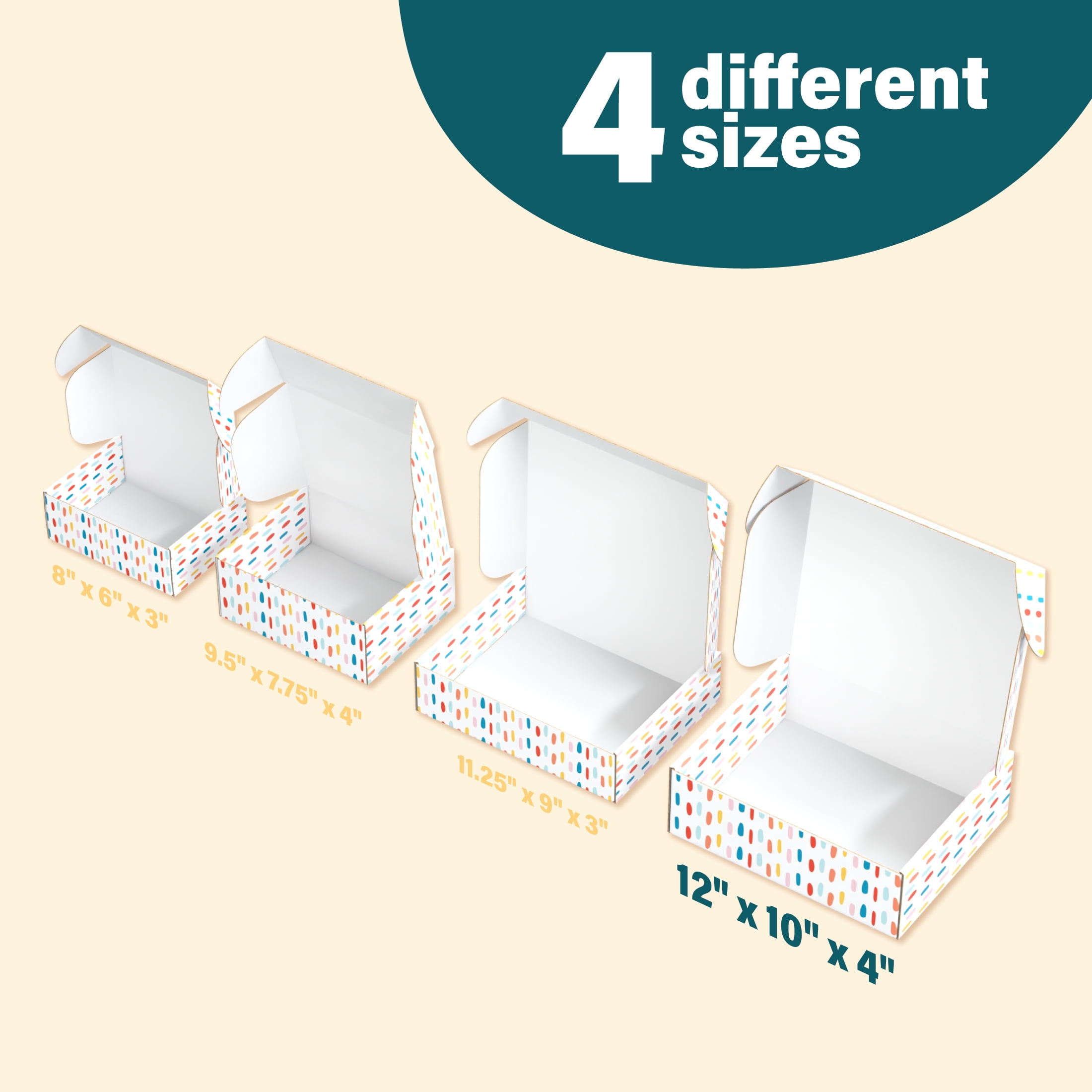 Printed Decorative Mailing, Shipping and Gift Boxes, Tuck Top Closure, 12" x 10" x 4", Confetti Print, 12 -Count Pack