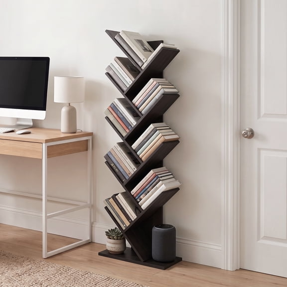 Furinno Tree Bookshelf 9-Tier Floor Standing Tree Bookcase, Black Espresso