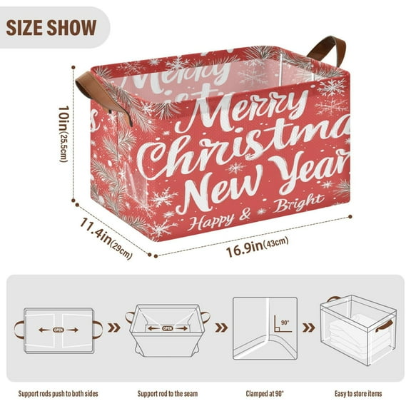 BZSMCE Collapsible Fabric Cube Storage Bins Design Snowflake Christmas Tree Painting Design Pattern Storage Box