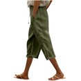 thumbnail image 3 of Auralook Women Linen Pants Summer Casual Drawstring Elastic Waist Pockets Pants Lightweight Capris Beachwear,Army Green,XL, 3 of 6