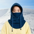 thumbnail image 2 of Unisex Otoño Invierno A Prueba De Viento Cordón Cálido Capucha Al Aire Libre Sombreros Azul, 2 of 3