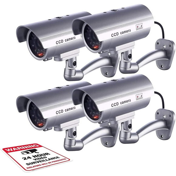 Fitnate Dummy Security Camera, Fitnate 4 Packs Fake Security Camera CCTV System with Red Flashing