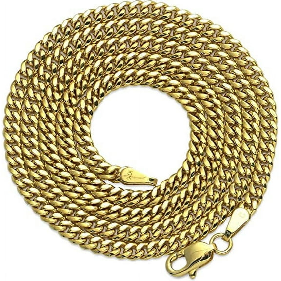 LOVEBLING 10K Yellow Gold 3mm Hollow Miami Cuban Chain Necklace with Lobster Lock (16)