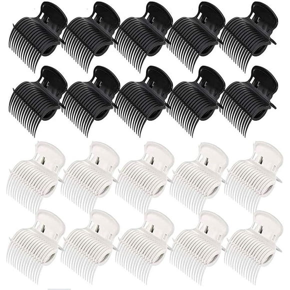 24 Pieces Hot Roller Clips, Hot Roller Hair Clips, Simple Plastic Replacement Roller Clips for Women Girls Hair Section Styling (White, Black)
