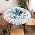 thumbnail image 5 of Blue Octopus Elastic Fitted Round Table Cover Ocean Fish Coral Seagrass Waterproof Outdoor Tablecloth for Holiday Party, Picnic, Patio & Dining Fits Tables Up to 45"-54", 5 of 8