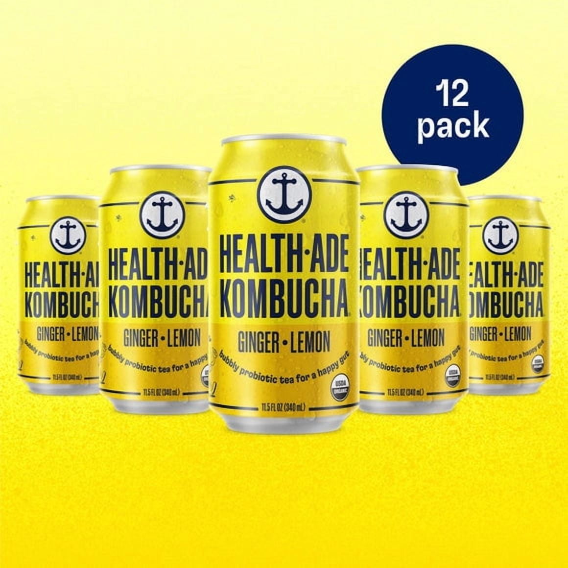 Health-Ade Ginger-Lemon Kombucha Drink, 12 Ct, 11.5 fl oz Cans