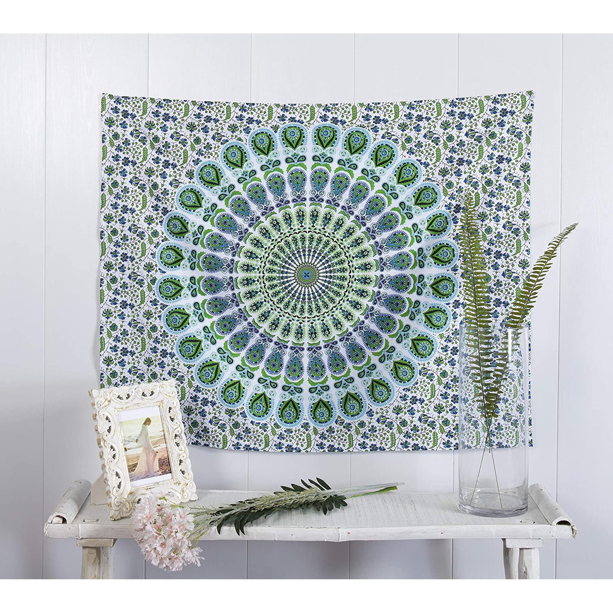Tapisserie Mandala 150x130cm Bohème Bleu Clair