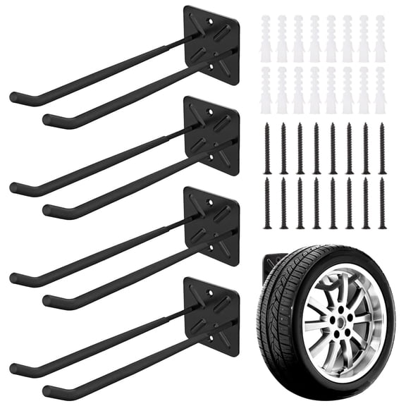 4 PCS Heavy Duty Garage Hooks, 12.2 in Wall Mount Long Hangers with Non-Slip Coating, Strong Metal Hooks for Chairs, Power Tools, Garden Tools, Ladders, Tires, Garage Organization