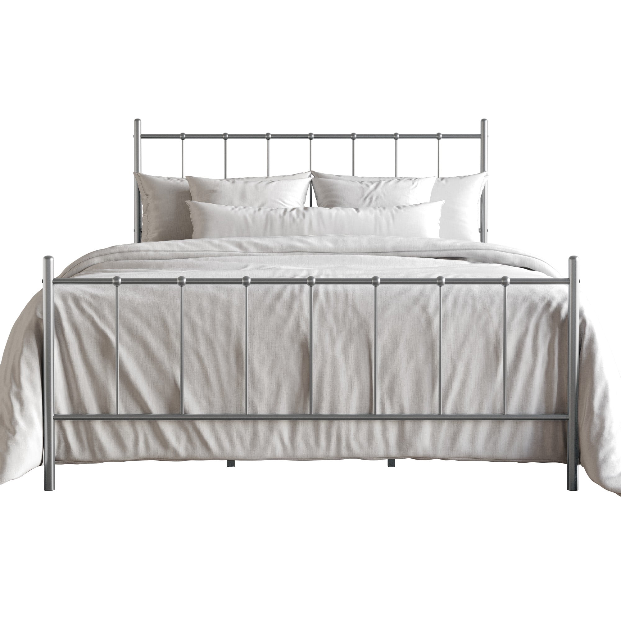 Home Design Calhoun Classic Queen Metal Bed, Sturdy Platform Frame with Decorative Headboard & Footboard, Sliver Gray