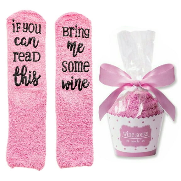 Women Winter Fuzzy Plush Slipper Socks If You Can Read This Bring Me Some Wine Warm Hosiery with Cupcake Gift Packaging