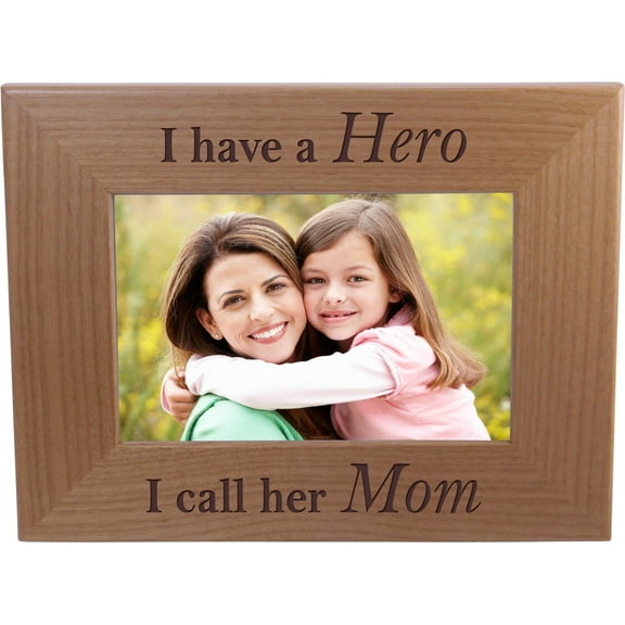 I Have A Hero I Call Her Mom - 4x6 Inch Wood Picture Frame - Great Gift for Mothers's Day, Birthday or Christmas Gift for Mom Grandma Wife Grandmother