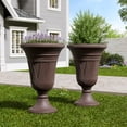 thumbnail image 6 of TopComfy 23.6" Tall Plastic Urn Planters Set of 2, Heavy-Duty Indoor or Outdoor Flower Pots with Drainage Holes and Classic Trophy Design for Porch, Garden & Home, Brown, 6 of 9