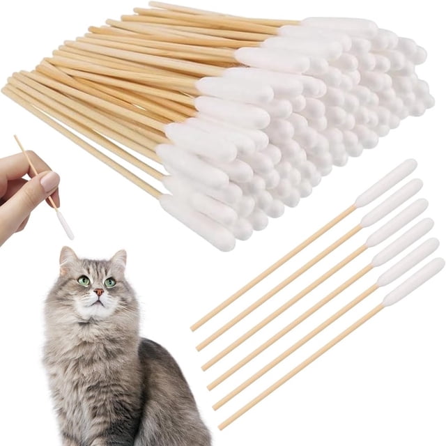 SUTENGDA Dog Ear Cleaner Bamboo Cotton Swabs 100 Pcs Bamboo Cotton Swab Sticks Thicker Cotton Cotton Cleaning Swabs for Cat Dog Ear Wax Infection Removal