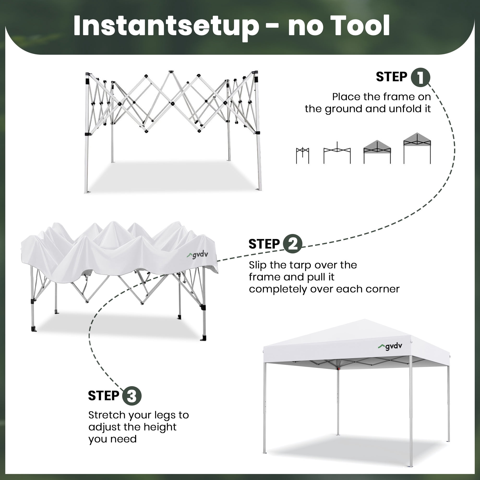 GVDV 10 ft x 10 ft Easy Pop up Outdoor Canopy Tent, Straight Legs Instant Canopy for Outside with Carrying Bag, White