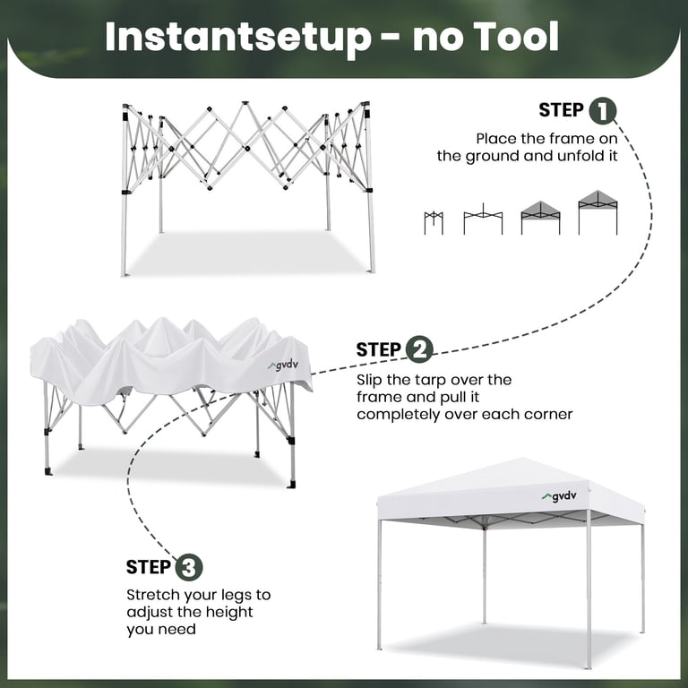 GVDV 10'x10' Easy Pop Up Canopy Tent, Straight Leg, UPF 50+ UV