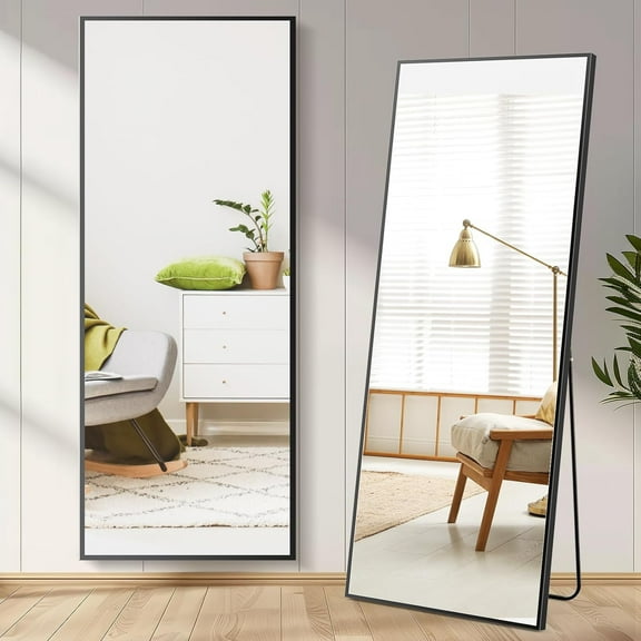 Full Length Mirror 64"x21" Full Body Floor Mirror for Bedroom or Cloakroom, Can Stand Alone, Hang or Lean Against Wall, Tall Wall Mirror with Stand and Sleek Aluminum Alloy Thin Frame