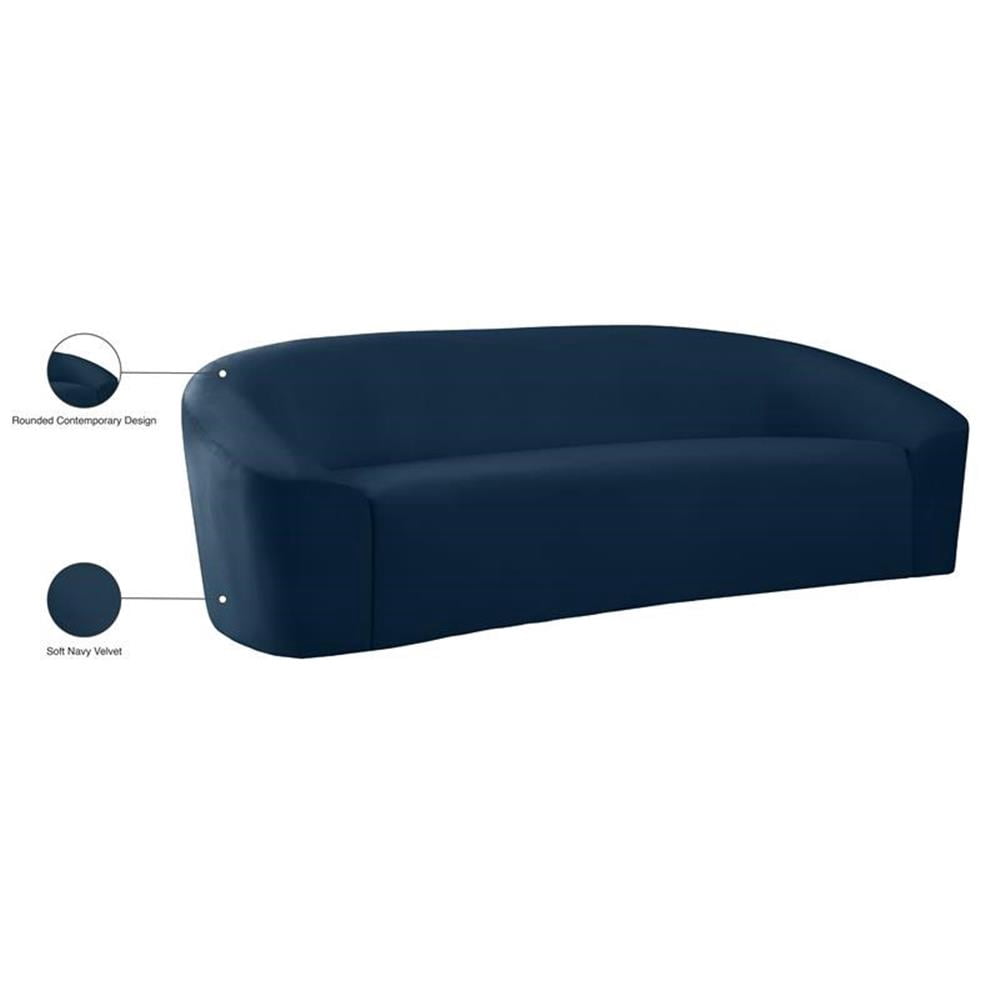 Bowery Hill Contemporary Curved Back Upholstered Navy Velvet Sofa