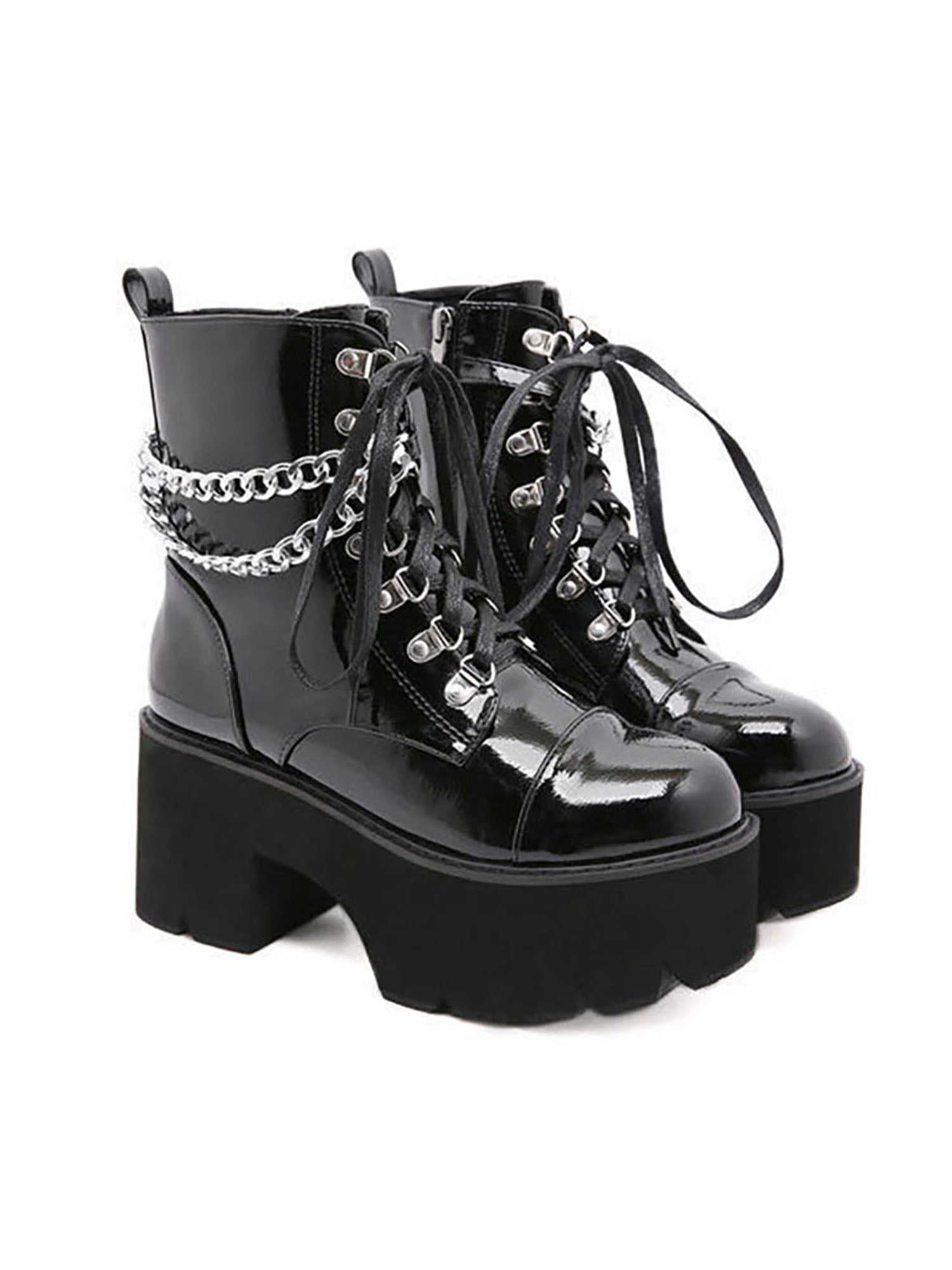 Women Punk Spikes Gothic Buckle Lace Up Riding Combat Ankle Boots Cool Shoes New 
